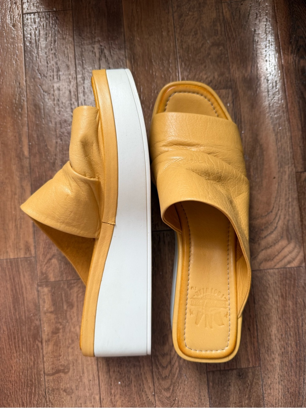 Mustard yellow leather chunky platform sandals